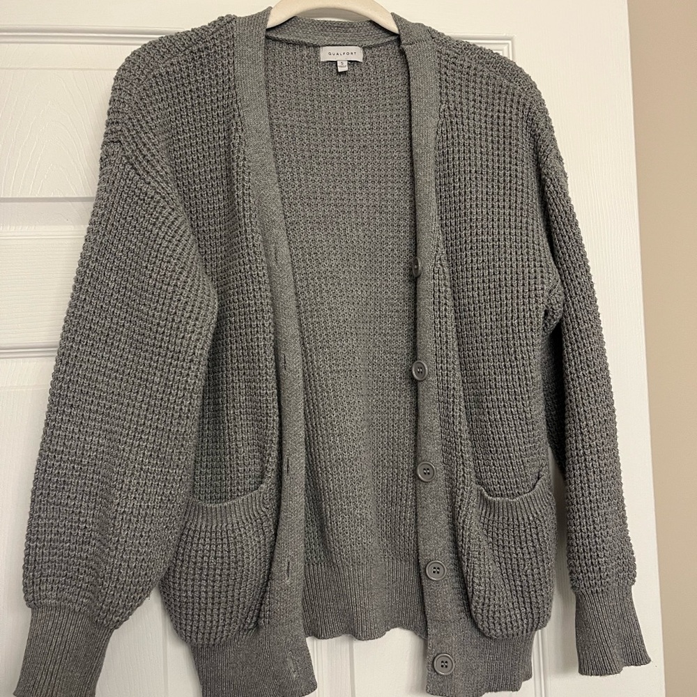 Gray Knit Cardigan Sweater